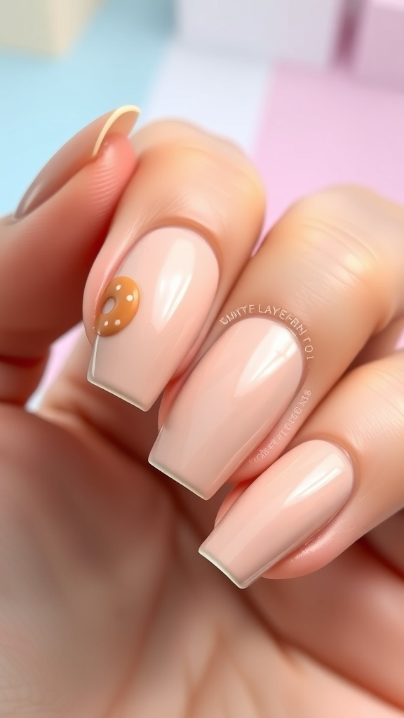Glazed Donut Nails 2.0 Recipe Close-up of glazed donut nails in soft nude color with glossy finish.